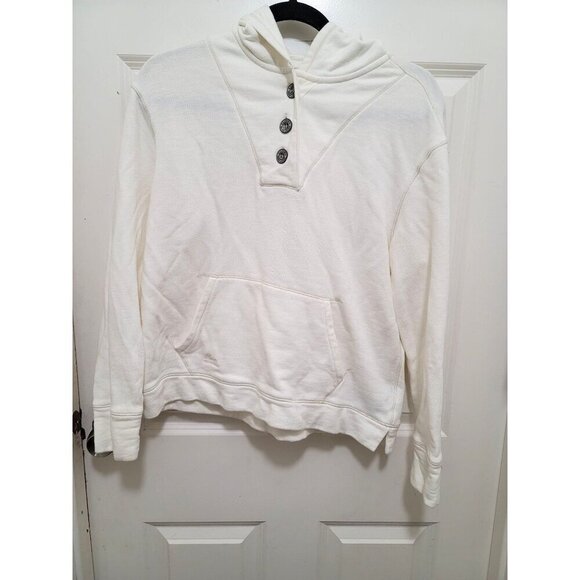 Ralph Lauren Women's Ivory Hoodie Sweatshirt Button Neck & Kangaroo Pocket Size - Picture 1 of 12